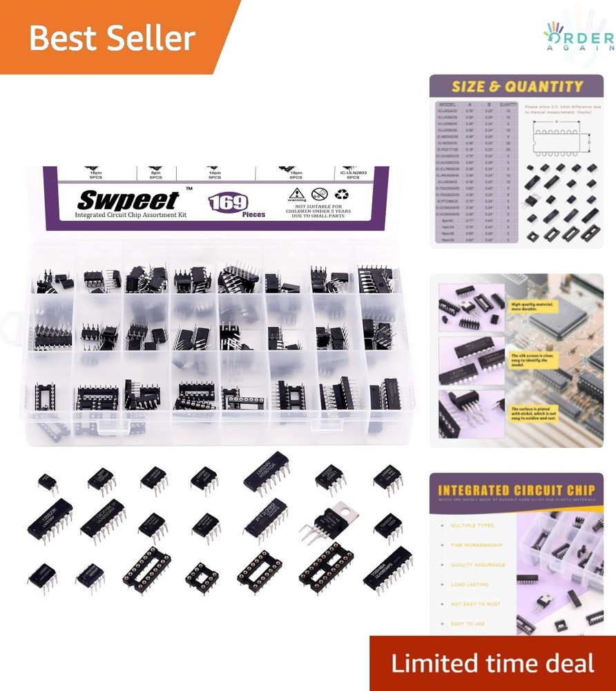 169 Pcs IC Chip Assortment Kit Includes Opamp Oscillator Pwm Timer Automotive…