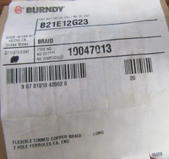 BURNDY 12″ B21E12G23 FLEX COPPER GROUNDING BRAID w/ FERRULE FLEXIBLE JUMPER