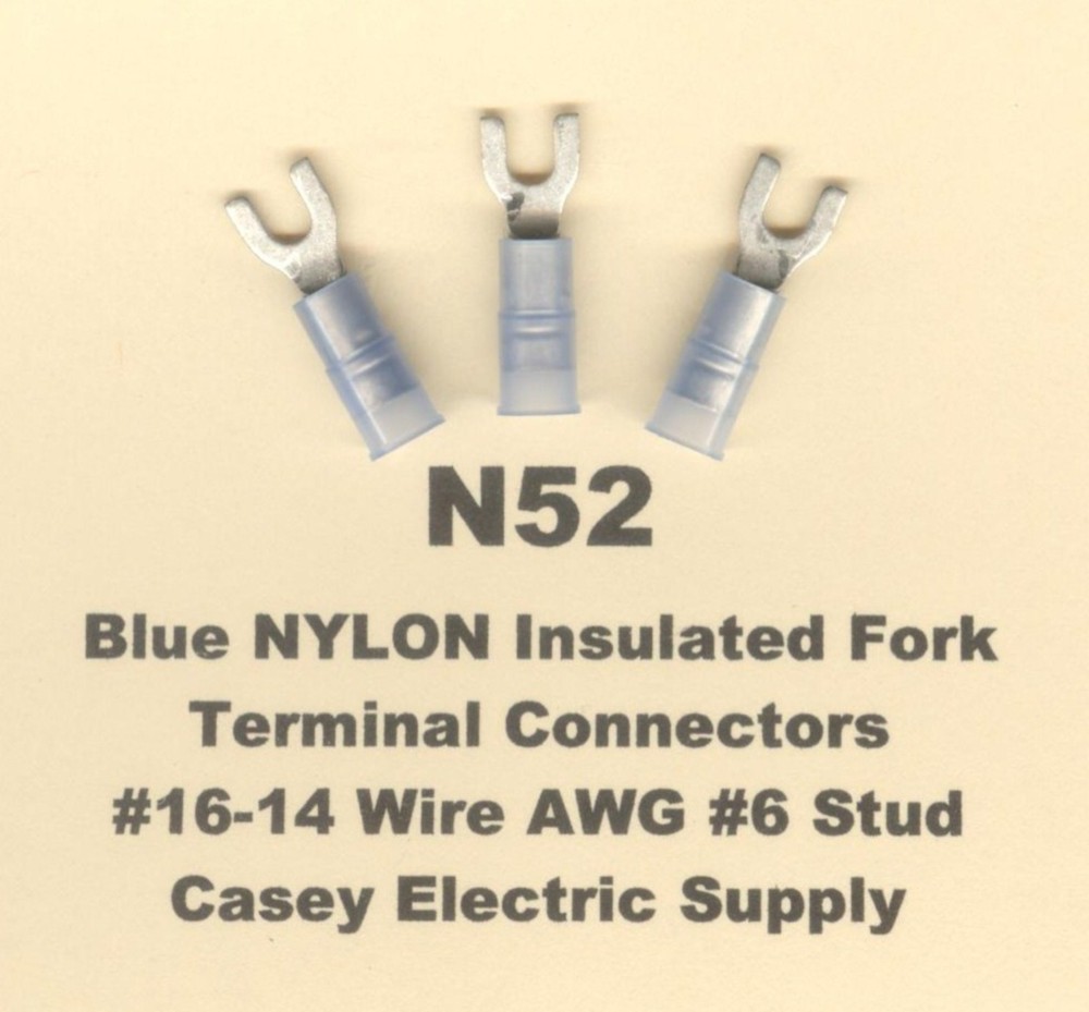 25 Blue NYLON Insulated FORK SPADE Terminal Connector #16-14 Wire Gauge #6 Stud