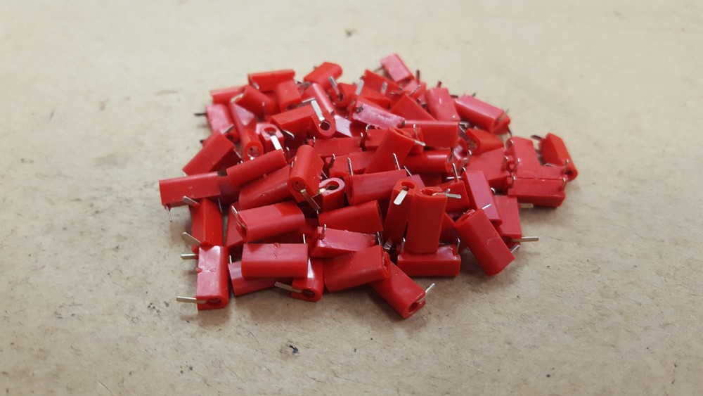 100 PCS. 2 PRONG RED HERMAN H. SMITH INC. JACKS