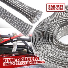 Tinned Copper Metal Braid Tube Sleeving Car EMI/RFI Ground Strip Cable Shielding