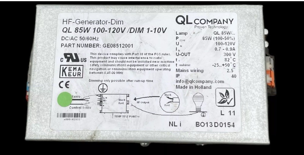QL COMPANY HF-GEN-DIM QL 85W 100-120V/DIM 1-10V DC/AC 50-60HZ GE08512001