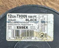New Essex 12G THHN Copper Wire 600V VW-1 Oil and Gas Resistant Black 50+ Feet