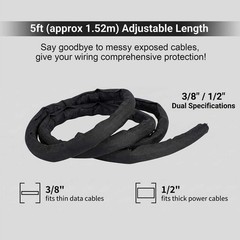 5FT Split Braided Cable Sleeve Self Wrap Wire Loom Cord Management Protector