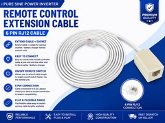 PURE SINE POWER INVERTER REMOTE CONTROL EXTENSION 6PIN RJ12 CABLE