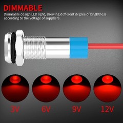 LED Indicator Light 12V Waterproof Red Signal 6MM 1/4 Metal Panel Mount Flat