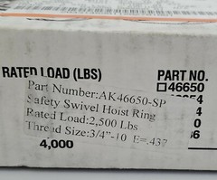 *NEW* Actek AK46650 3/4-10 Swivel Hoist Ring 2500 LBs Capacity + Warranty!