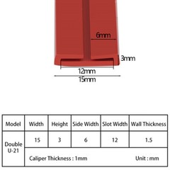 Red Double U-profil Edging Trim Seal Glass Metal Plate P Clip Edge Protection