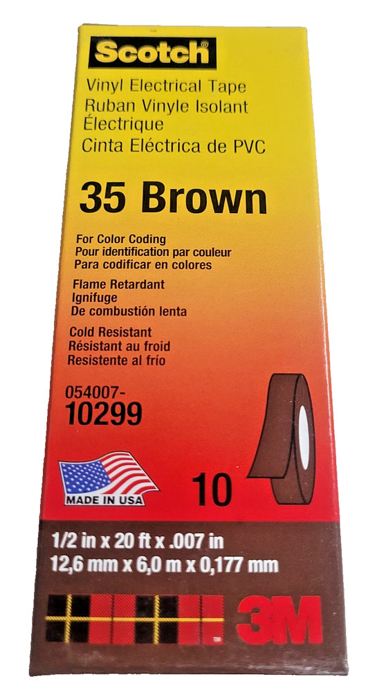 35-BROWN-1/2x20FT, 3M, Vinyl Color Coding Tape 1/2″ x 20′ – BROWN, Lot of 10