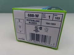 Leviton 688-W, 125 V, 15A, NEMA 5-15R, White, Clock Hanger Receptacle, 1 pc, New