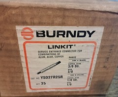 BURNDY SLEEVE COMPRESSION YSD27R25R, YSD 27R 25R, 3/0 TO 1/0 **Box-Of-25** NEW