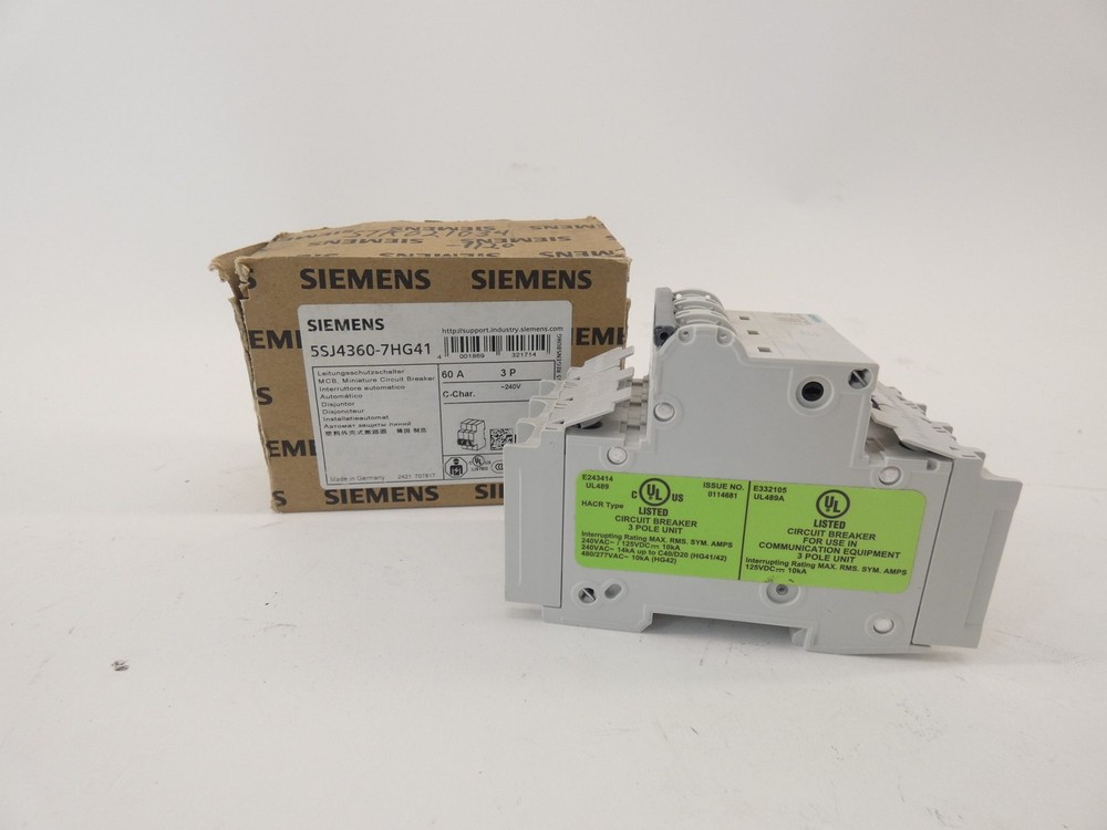 Siemens 5SJ4360-7HG41 Miniature Circuit Breaker 60A 3P 240V MCB – NEW Surplus!