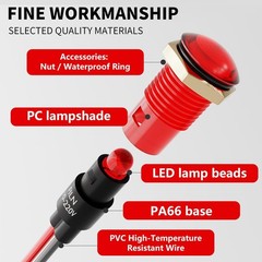 10PCS 12V LED Indicator Light 8mm IP67 Waterproof Low Power Pilot Lights Panel