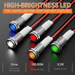4 Pieces 12V LED Metal Indicator Lights 10mm IP67 Waterproof Low Power Pilot
