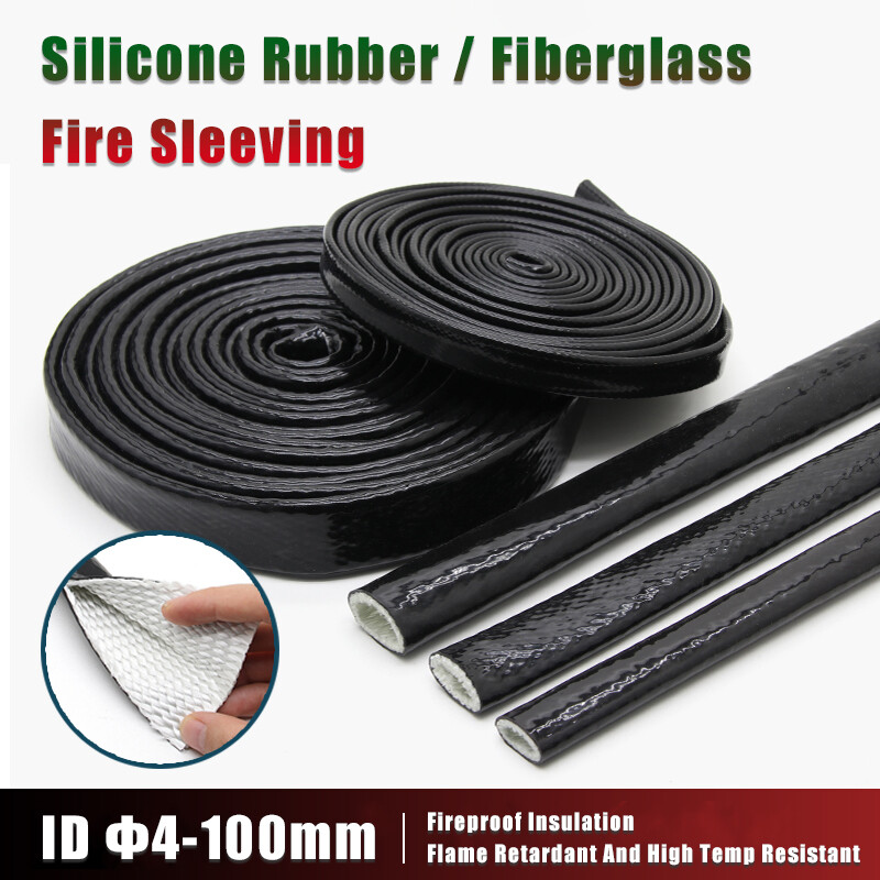 Silicone/Fiberglass Fire Sleeving High Temp Insulation Sleeve Φ4-100mm Black