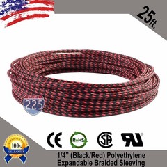 25 FT 1/4″ Black Red Expandable Wire Sleeving Sheathing Braided Loom Tubing US