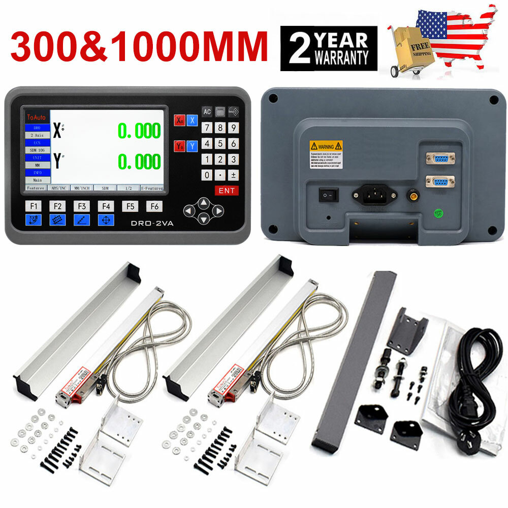 2pc Linear Scale 300+1000mm w/ 2Axis DRO Digital Readout Display Kit for Lathe