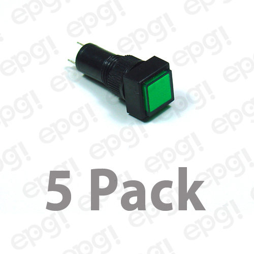 5 PACK – 10mm SQUARE LED PANEL MOUNT LAMP – GREEN LENS 3VDC-12VDC #NN10SGR