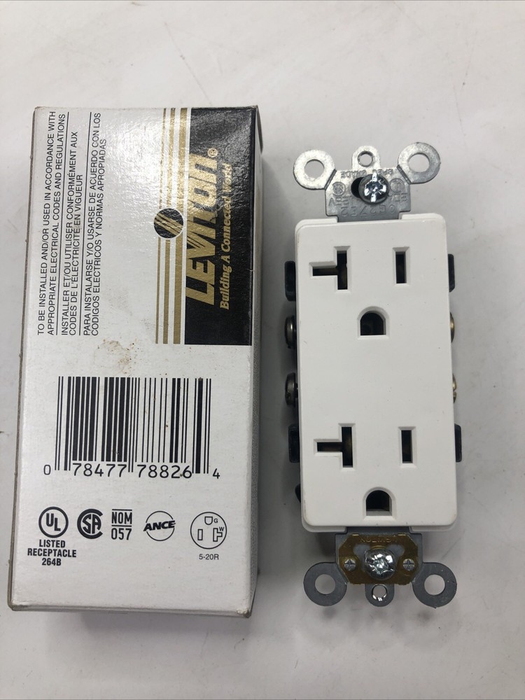 Leviton 16342-W, 125 VAC, 20 A, White, Duplex, Straight Blade Receptacle, 1pc