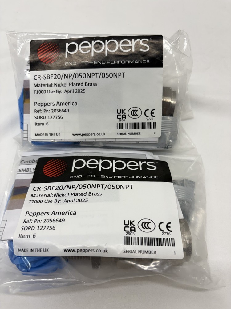PEPPERS CABLE GLAND CR-SBF20/NP/050NPT, NICKEL PLATED BRASS. LOT OF 2. NEW.