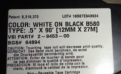 Lot of 2 Brady 64894 Indoor Outdoor Vinyl Tape B-580 White on Black 1/2″ NEW