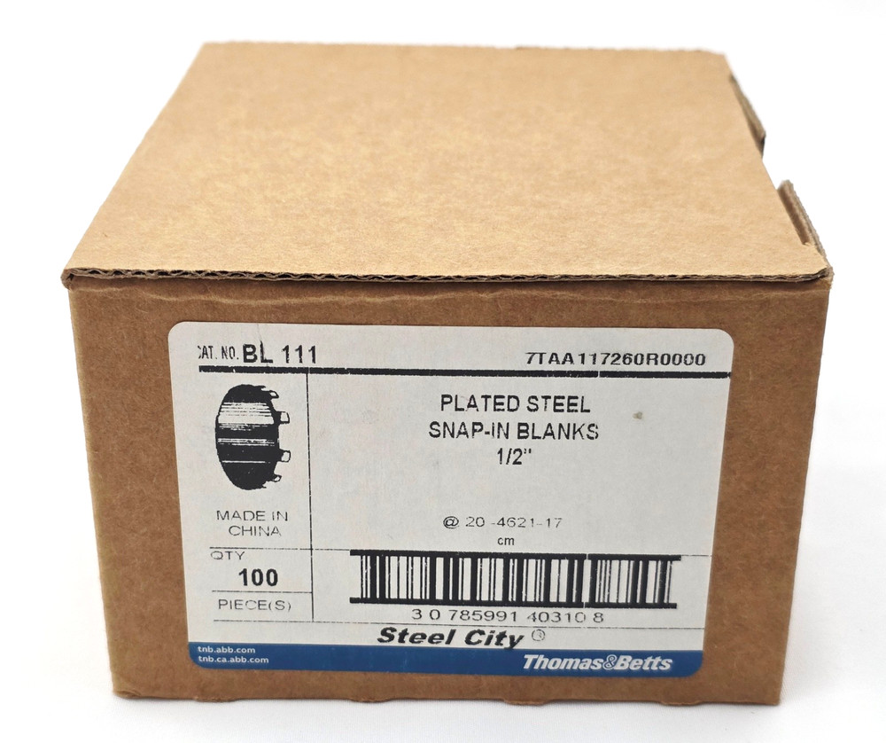 Box of 100 Steel City BL-111 1/2″ Steel-Zinc Plated Snap In Knockout Seals UH-OH