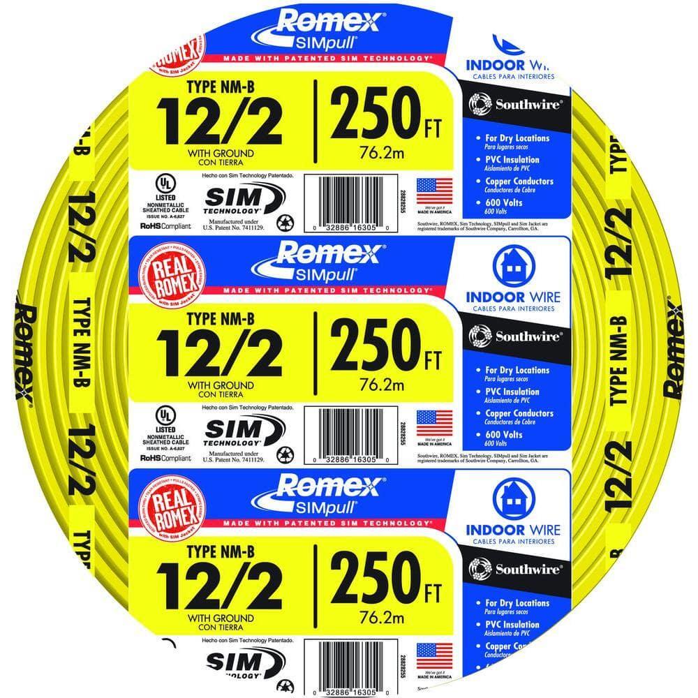 250 ft. 12/2 Solid Romex SIMpull CU NM-B W/G Wire Residential Wiring Outlets