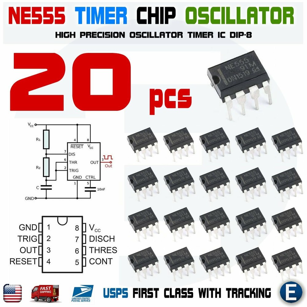20pcs NE555P NE555 IC 555 High Precision Oscillator Timer DIP-8 Chip USA