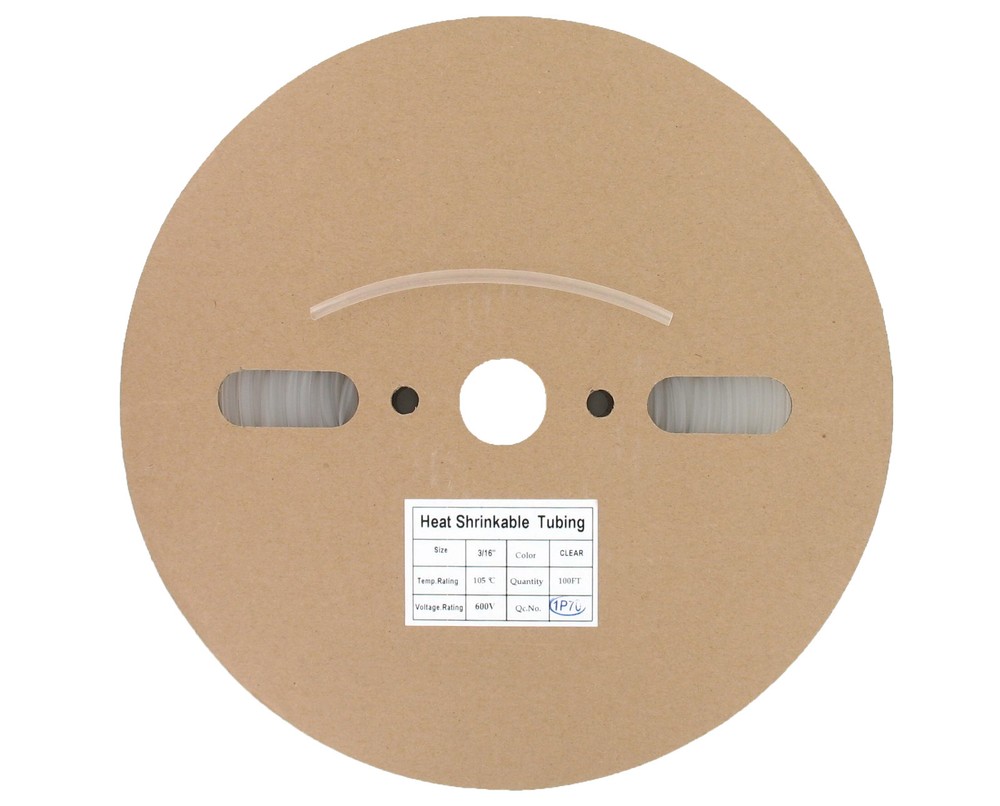 100 Ft 3/16″ ID (4.8mm) Clear Polyolefin 2:1 Heat Shrink Halogen-Free RoHS UL