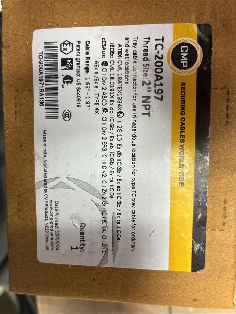 CMP Products TC-200A197, 2″, 1.63 to 1.97″, Aluminum, Cable Gland, 1 pc