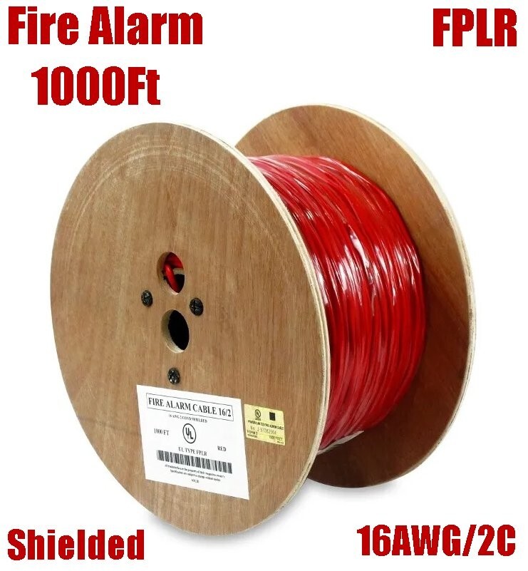 1000FT 16AWG 2C Fire Alarm Cable Solid Bare Copper Wire Shielded FPLR Cord UL