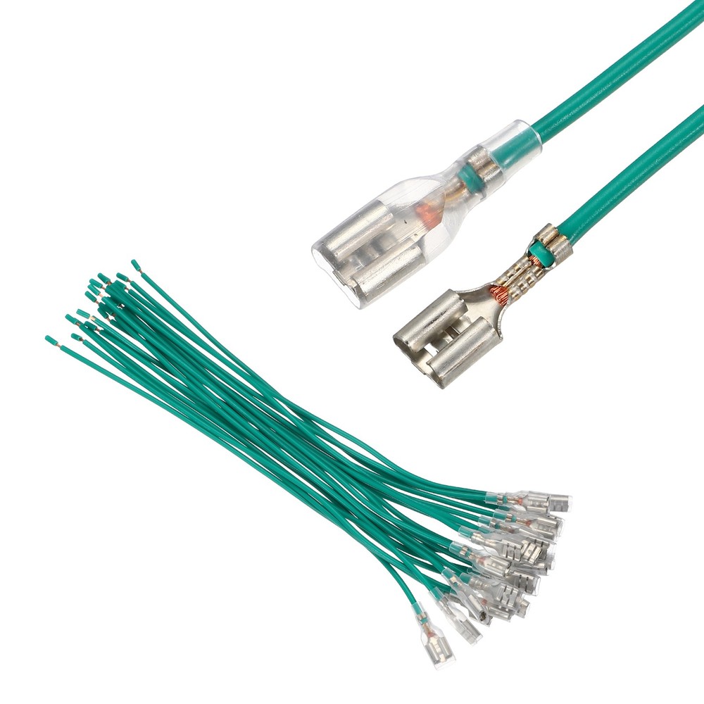 20Pcs Female Spade Crimp Terminal 6.30mm 20cm Wires, Green