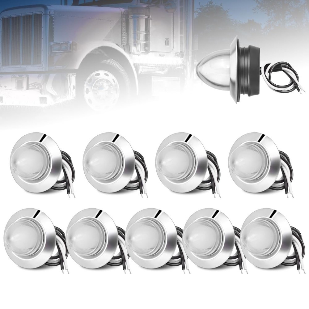 10PCS White Mini Watermelon Lights 3/4 Inch LED Button Marker Lights Round for T