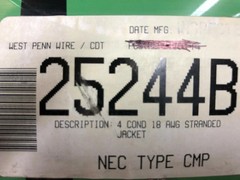 98′ West Penn Wire 25244B 18 AWG 4 Conductor Stranded Plenum Cable