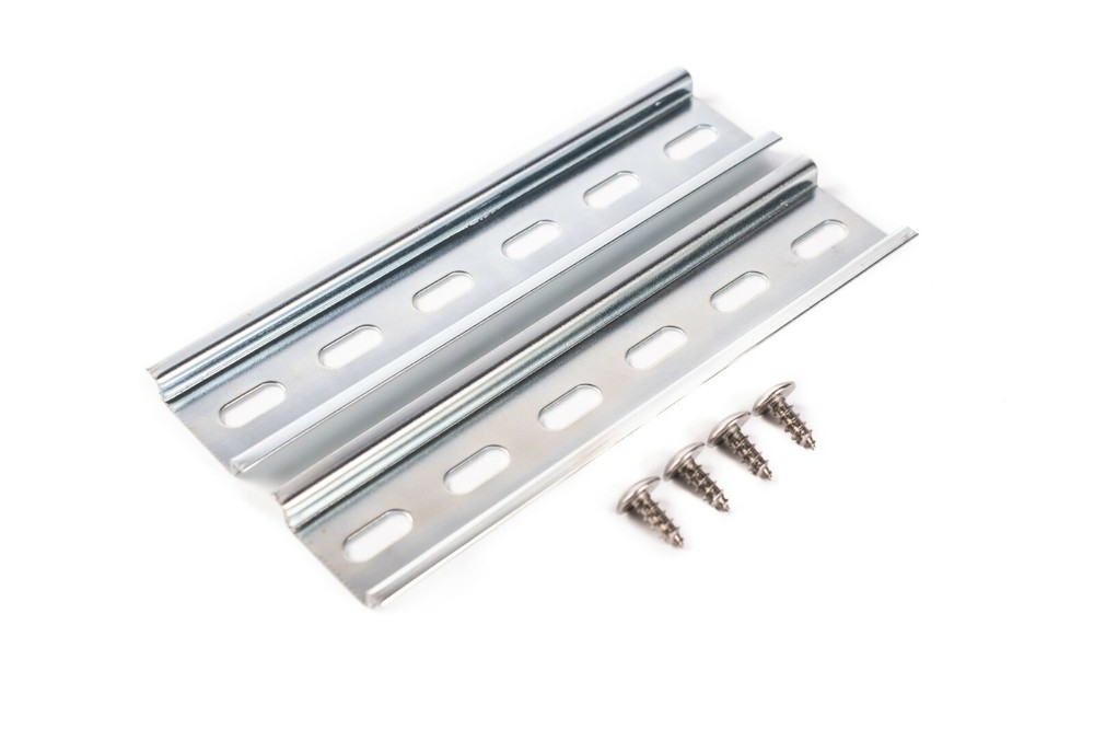 Slotted Steel Zinc Plated DIN Rail, 35mm x 6″, Silver – 2 Units + 4 #10 SS Screw
