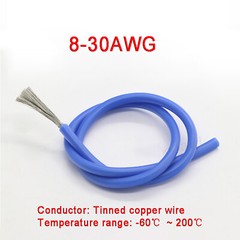 Blue 2-30AWG Flexible Silicone Cable, HIGH TEMP 200℃, 0.08mm Tinned Copper Wire