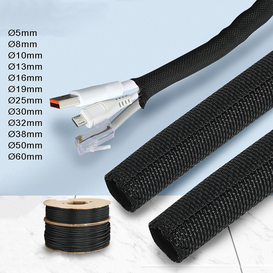 Black Braided Sleeving Self Closing Braid Cable Wiring Harness Loom Protection