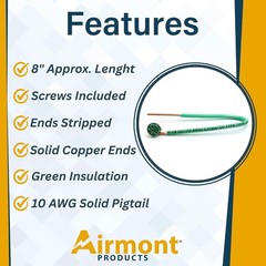 10 Pack 8 Inch 10 AWG Copper Grounding Pigtails with Green Screws for Electri…