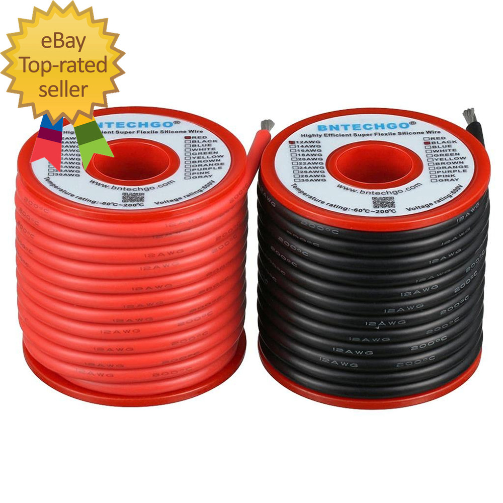 12 Gauge Silicone Wire Spool Red and Black Each 25Ft Flexible 12 AWG Stranded Ti
