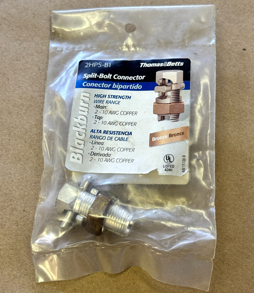 THOMAS & BETTS 2HPS-B1 SPLIT-BOLT CONNECTOR, 2-10 AWG COPPER, 1 PC.