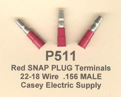 25 Red Insulated SNAP PLUG BULLET Terminal Connector #22-18 Wire Gauge .156 MALE