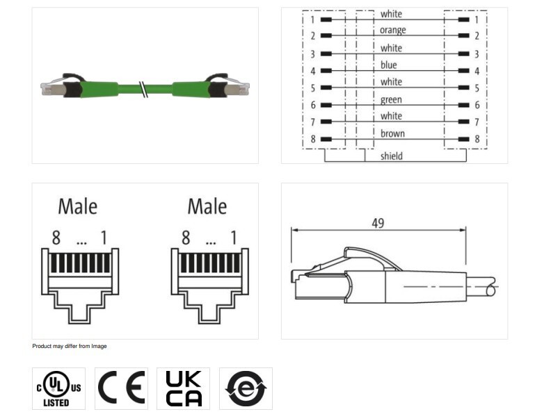 7000-74711-4780300, MurrElektronik, RJ45 male 0DEG / RJ45 male 0DEG shielded, 3m