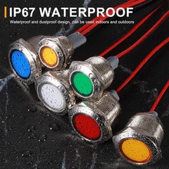 22mm 7/8 LED Indicator Light, Metal Indicator Light, Waterproof IP67, Red