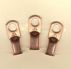 10 Bare Battery BIG COPPER LUG Ring Terminal Connectors #1 Wire Gauge 3/8″ Stud