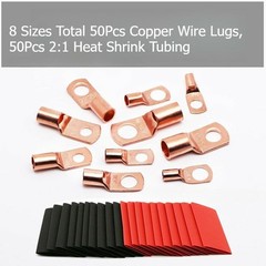 100Pcs Copper Wire Lugs Terminal Kit Assortment with Heat Shrink Tubing for Auto