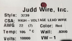 NEW Judd Wire #22awg UL-3239 High Voltage Hook-Up/Lead Wire 10KVDC 10,000V Red