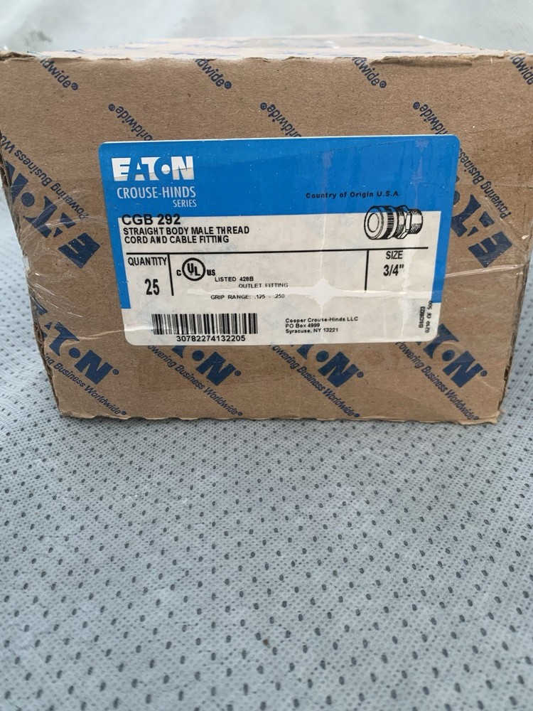 Crouse-Hinds CGB292 Straight Body Male Thread Cord And Cable Fitting. Box of 25.