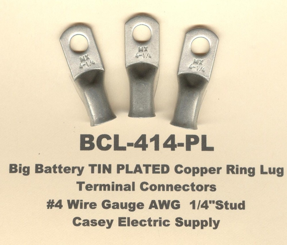 10 TIN PLATED Copper Ring Lug Terminal Connector #4 Wire Gauge 1/4″ Stud MOLEX