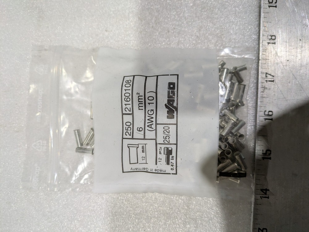 WAGO 250 2160108 6 MM INSERT Ferrules Sleeves (AWG 10) 25/20 250/PK