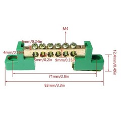 Brass 6 Position Terminal Bus Bar Block, Green Grounding Strip
